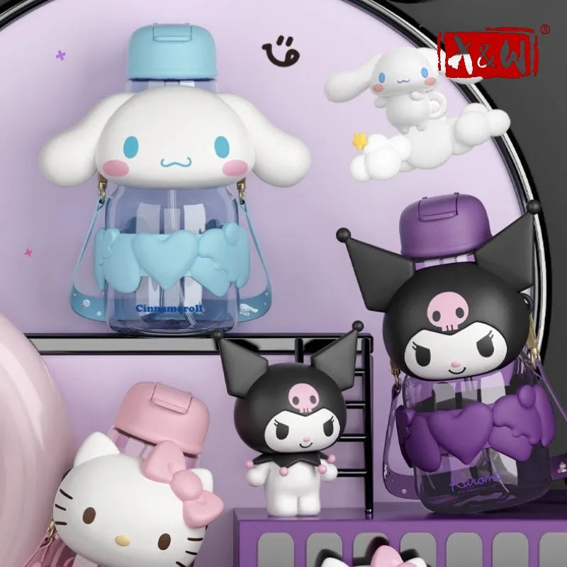 X&W 850ml Sanrio Hugging Space Cup Tritan Straw Cup with Doll Head Decoration Kulomi Large Capacity Waterbottle Festival Gift