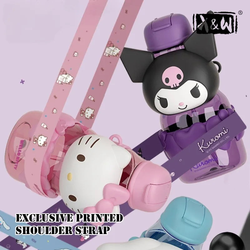 X&W 850ml Sanrio Hugging Space Cup Tritan Straw Cup with Doll Head Decoration Kulomi Large Capacity Waterbottle Festival Gift