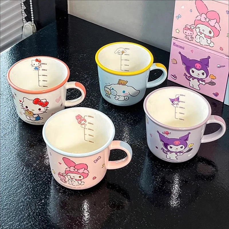 New 340ml Sanrio Cup Kuromi Cartoon Child Graduated Cup Ceramic Mugs Breakfast Coffee Cups Milk Tea Cup Drinkware Kitchen Cup