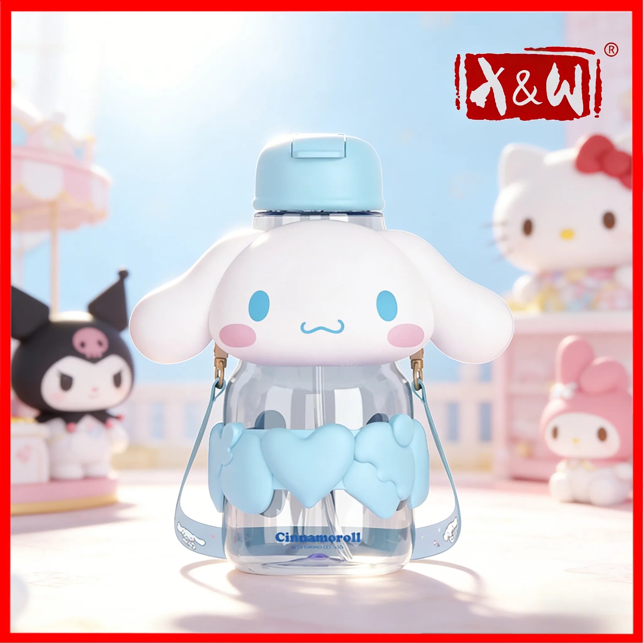 X&W 850ml Sanrio Hugging Space Cup Tritan Straw Cup with Doll Head Decoration Kulomi Large Capacity Waterbottle Festival Gift