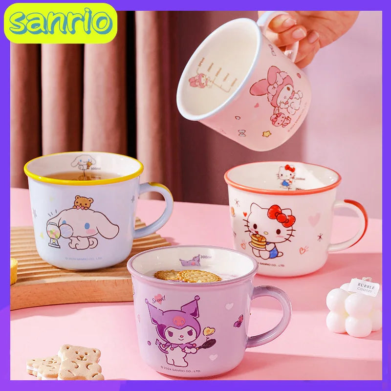 New 340ml Sanrio Cup Kuromi Cartoon Child Graduated Cup Ceramic Mugs Breakfast Coffee Cups Milk Tea Cup Drinkware Kitchen Cup