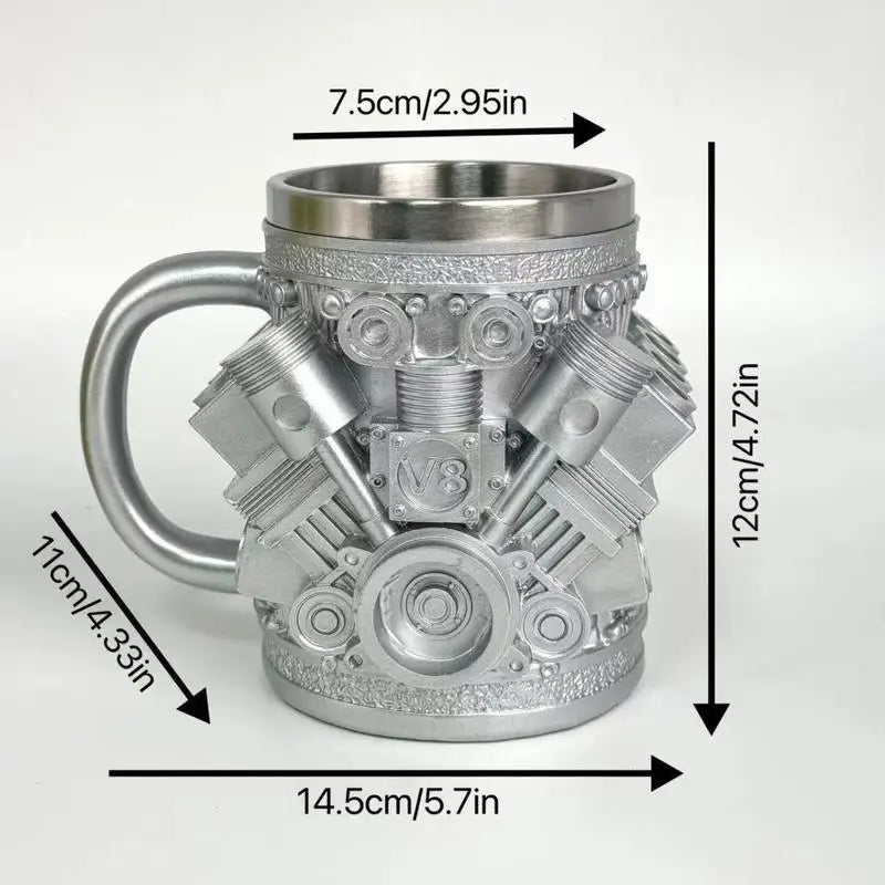 V8 Engines Stainless Steel Cup,Personalized Coffee Mug with Insulated Handle,Perfect for Car Lovers Gifts,Mechanics, Birthday