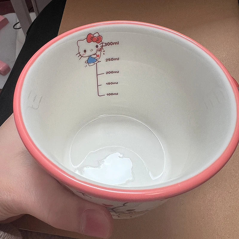 New 340ml Sanrio Cup Kuromi Cartoon Child Graduated Cup Ceramic Mugs Breakfast Coffee Cups Milk Tea Cup Drinkware Kitchen Cup